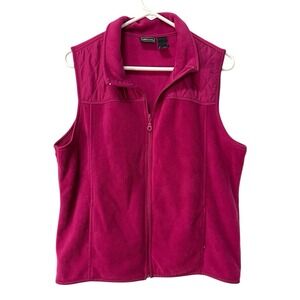 Bobbie Brooks Large 14/16 Magenta Pink Fleece Vest Full Zip‎ Quilted Shoulder
